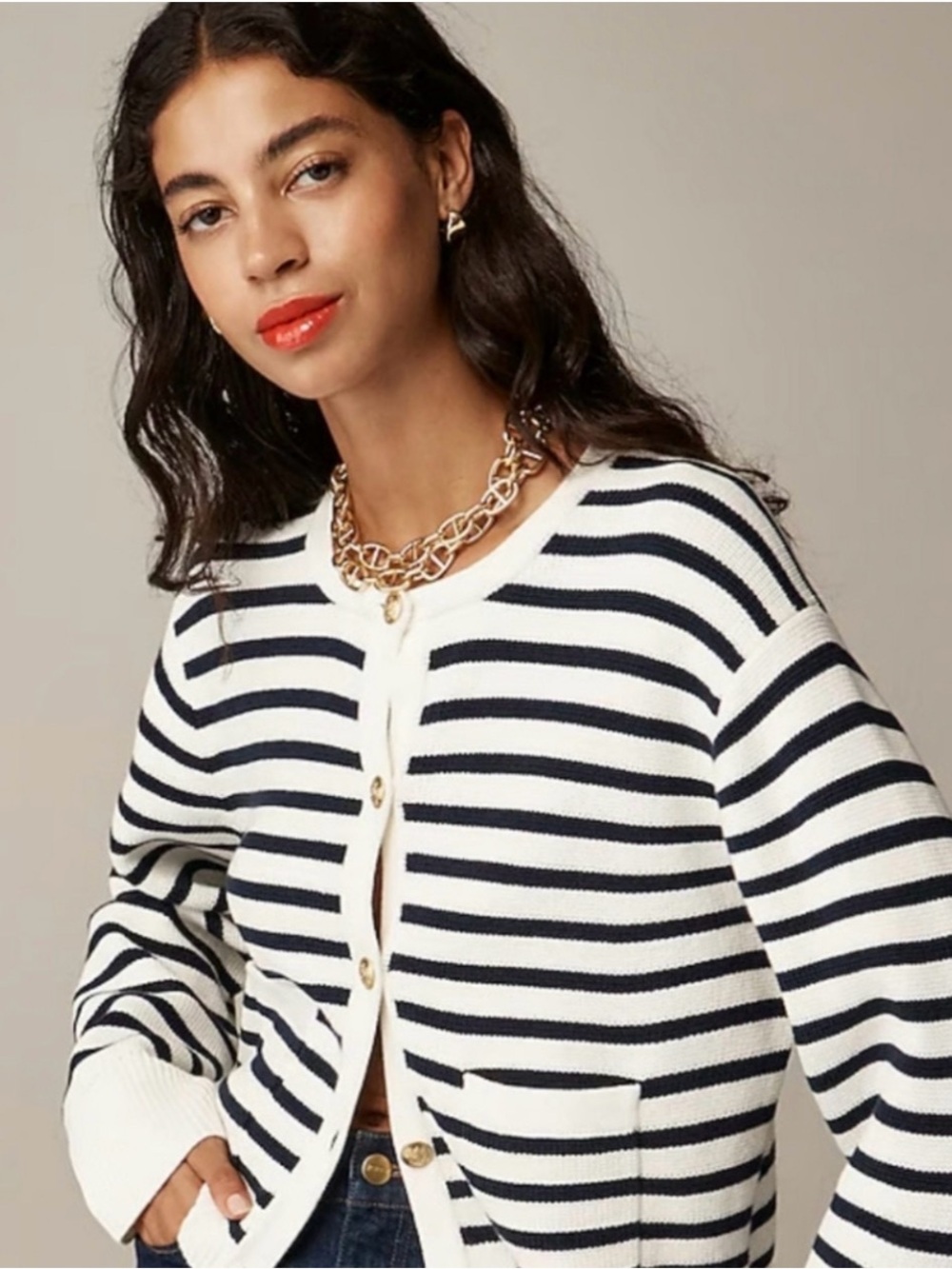 Lillusory Navy and White Striped Button-Front Cardigan